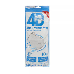 Khẩu trang kháng khuẩn cao cấp 4D túi 10 cái (1 Túi)