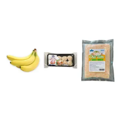 Combo Chuối già giống Nam Mỹ + Chả viên thát lát tôm Hapi + Chả tôm thác lác tươi Hapi