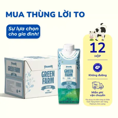 Thùng 12 hộp sữa tươi tiệt trùng Vinamilk Green Farm cao đạm ít béo 250ml