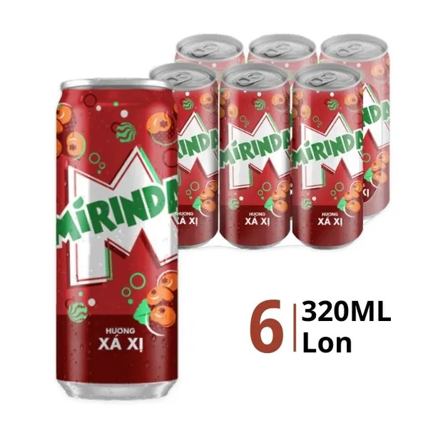 Lốc 6 lon nước ngọt xá xị Sleek Mirinda 320ml