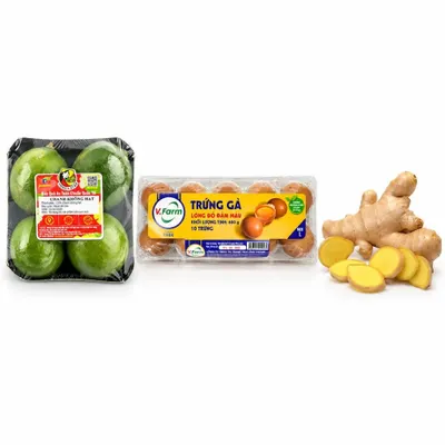 Combo Chanh không hạt + Trứng gà lòng đỏ đậm màu VFarm + Củ gừng tươi