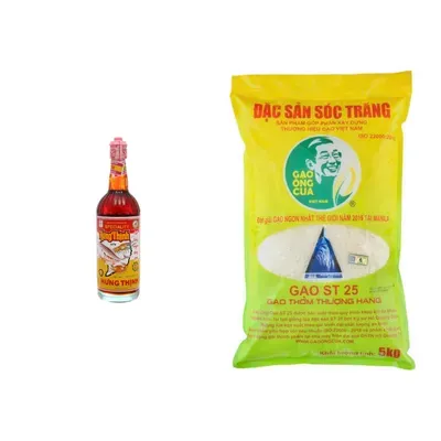 Combo Nước mắm cá cơm đặc sản 40N Hưng Thịnh chai 750ml (1 Chai) + Gạo ST25 đặc sản Sóc Trăng Ông Cua túi 5kg