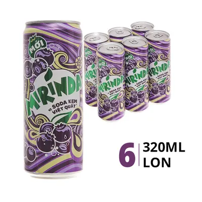 Lốc 6 lon nước ngọt Mirinda vị soda kem việt quất 320ml