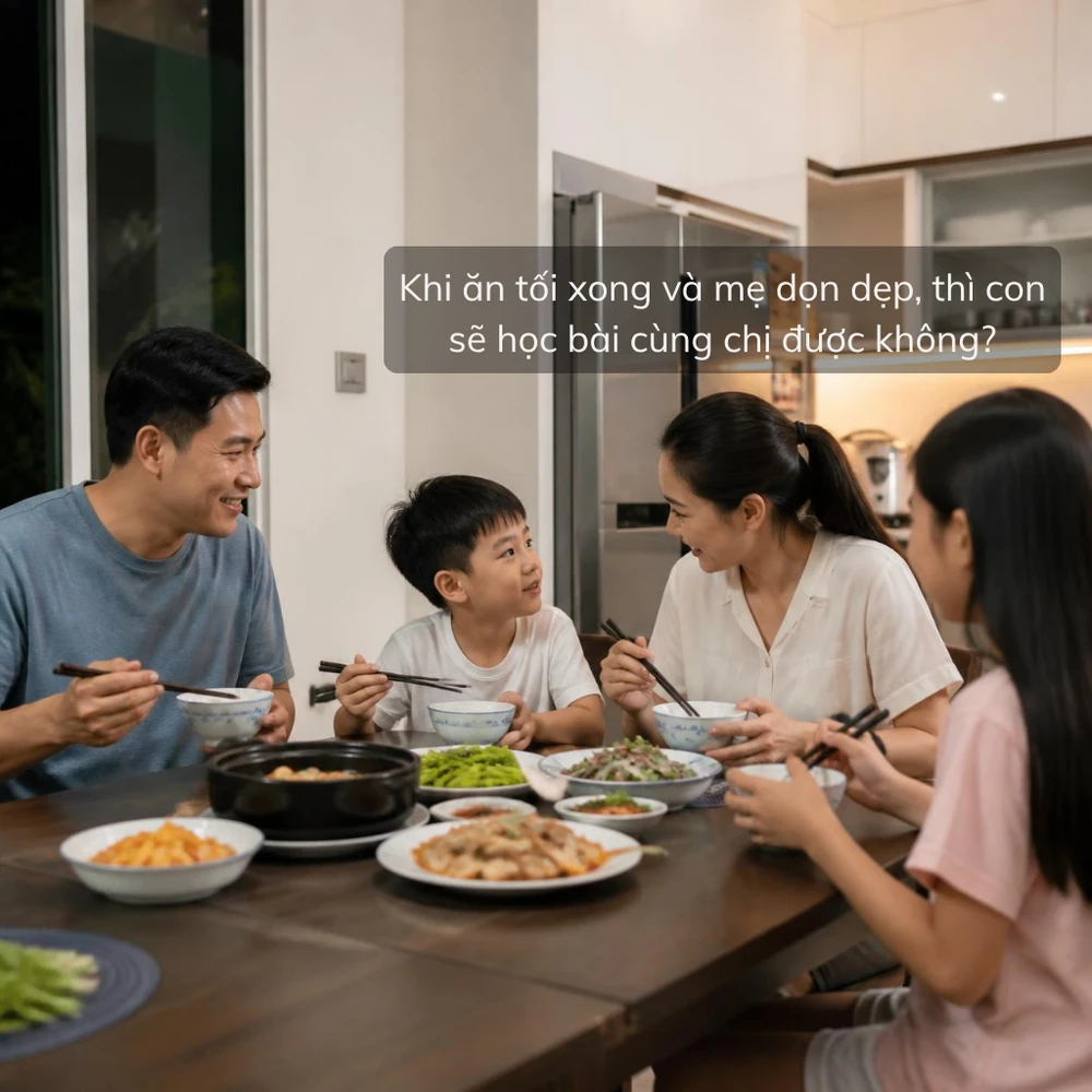 Minh họa cách lập kế hoạch học tập cùng con theo kỹ thuật Implementation Intentions. (Ảnh được tạo bởi AI) 