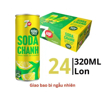 Thùng 24 lon nước ngọt 7 Up vị soda chanh không calo 320ml