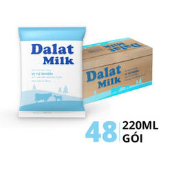 Thùng sữa tươi tiệt trùng vị tự nhiên Đà Lạt Milk 220ml (48 Gói)